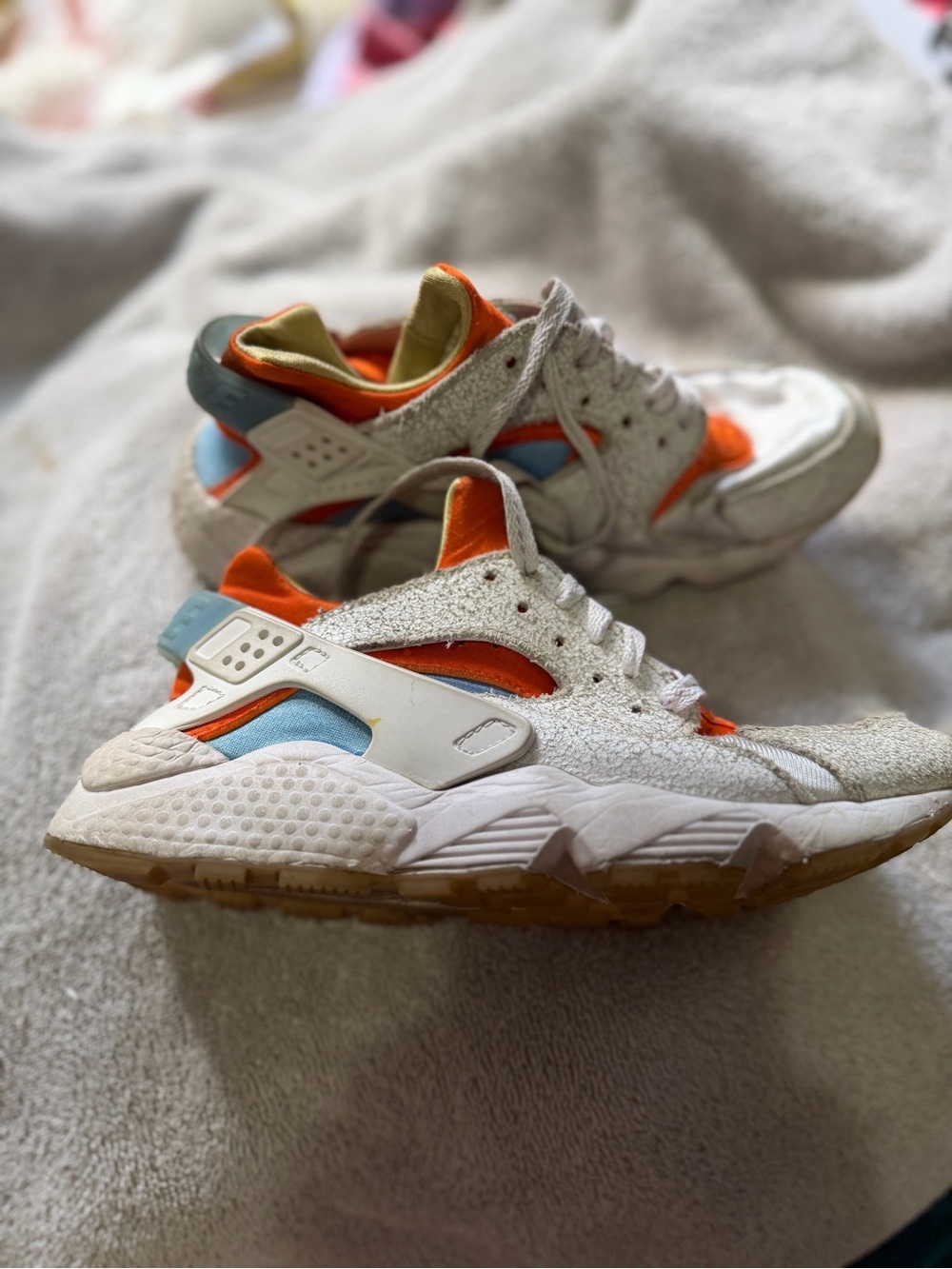 Kids White and Orange Athletic Sneakers